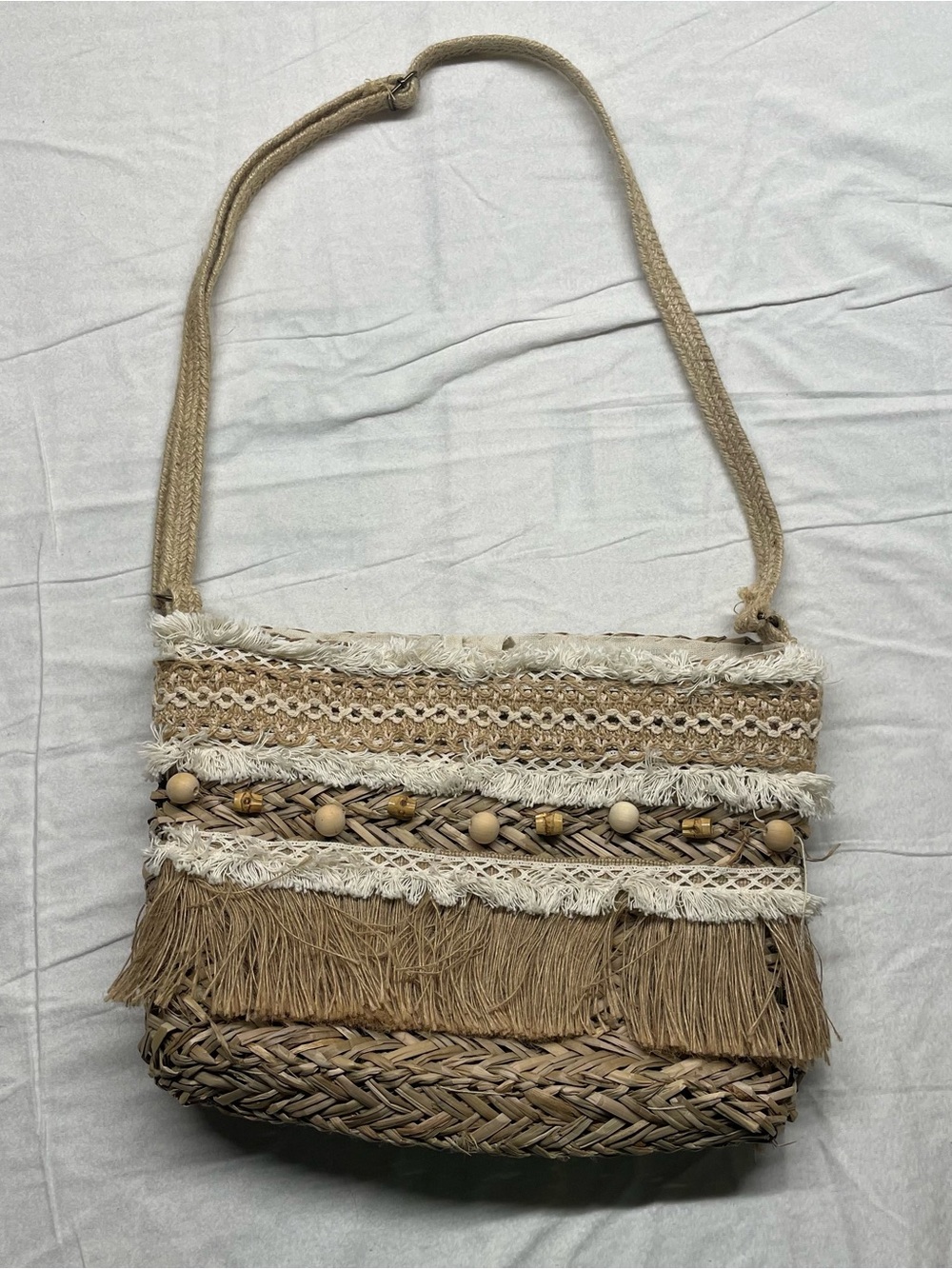 Boho Natural Straw Fringe Crossbody Bag